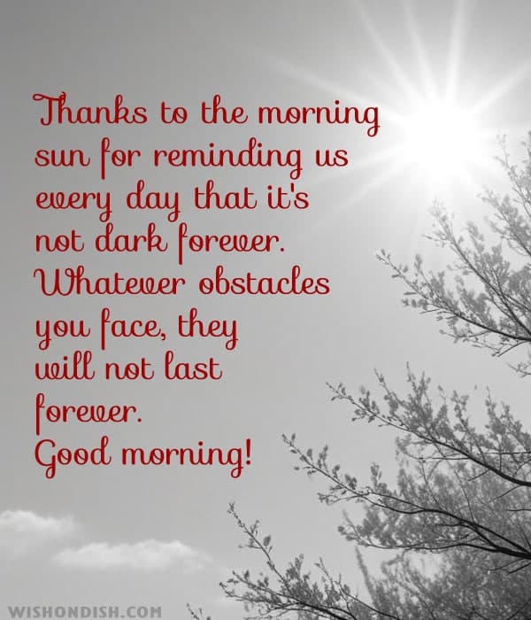 Thanks to the morning sun for reminding us every day that it's not dark forever. Whatever obstacles you face, they will not last forever. Good morning!