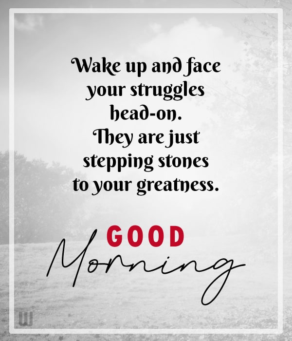 Wake up and face your struggles head-on. They are just stepping stones to your greatness. Good Morning!